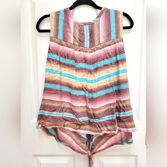 Ariat Baja Serape Striped Sleeveless Button Down Top w/Tie Front Size Large - Picture 3 of 5